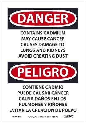 AccuformNMC ESD29 Danger, Contains Cadmium May Cause Cancer Sign - Bilingual