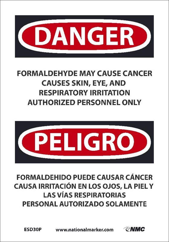 AccuformNMC ESD30 Danger, Formaldehyde May Cause Cancer Sign - Bilingual
