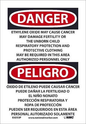 AccuformNMC ESD33 Danger, Ethylene Oxide May Cause Cancer Sign - Bilingual