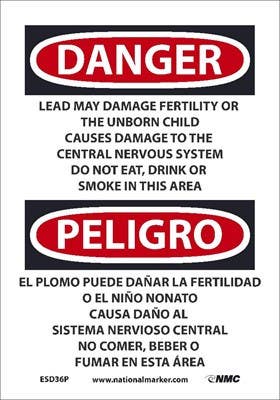 AccuformNMC ESD36 Danger, Lead May Damage Fertility Sign - Bilingual