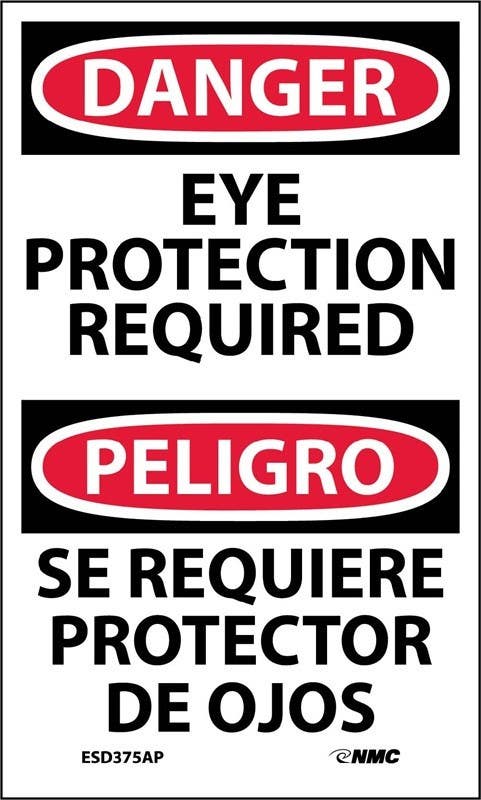 AccuformNMC ESD375AP Danger, Eye Protection Required Label (Bilingual), 5" x 3", Adhesive Backed Vinyl, 5/Pk
