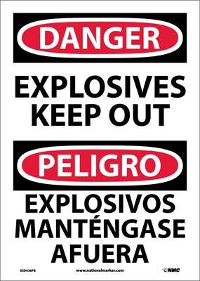 AccuformNMC SBMCHL042 Bilingual OSHA Danger Safety Sign, Explosives - Keep Out, 14" x 10"