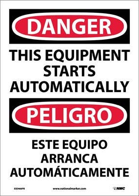 AccuformNMC SBMEQM Danger Bilingual Safety Sign, Automatic Equipment Start