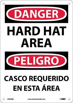 AccuformNMC ESD46PB Danger, Hard Hat Area Sign, Bilingual, Adhesive Backed Vinyl, 14" H x 10" W