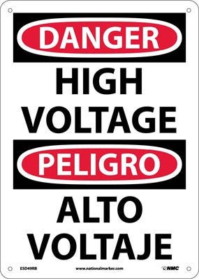 AccuformNMC SBMELC OSHA Danger Bilingual Safety Signs, High Voltage