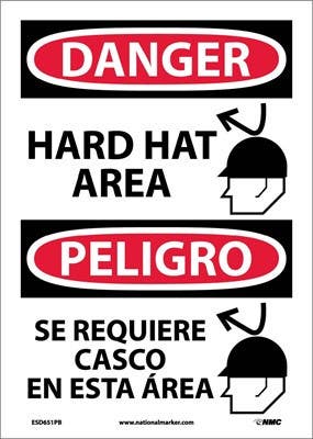 AccuformNMC SBMPPA Bilingual OSHA Danger Safety Sign, Hard Hat Area (Graphic)