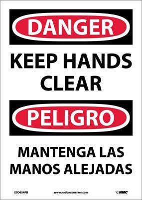 AccuformNMC SBMEQM Bilingual OSHA Danger Safety Sign - Keep Hands Clear