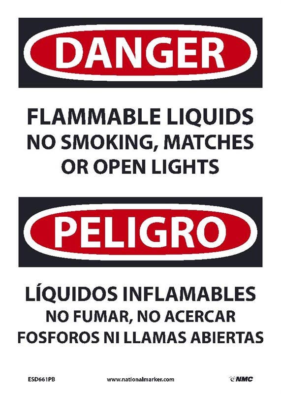 AccuformNMC SBMCHG068 Bilingual OSHA Danger Safety Sign, Flammable Liquids..., 14" x 10"