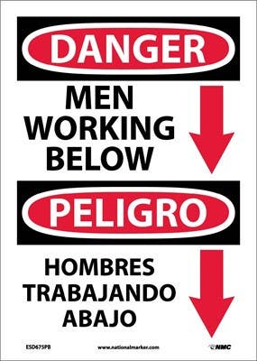 AccuformNMC ESD675 Danger, Men Working Below Sign (Bilingual), 14" x 10"