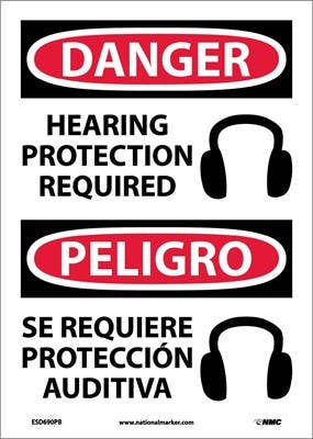 AccuformNMC SBMPPA023 Bilingual OSHA Danger Safety Sign, Hearing Protection Required, 14" x 10"