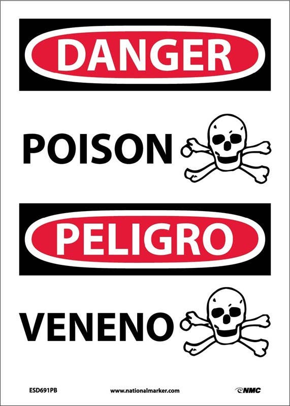 AccuformNMC ESD691 Danger, Poison Sign (Bilingual), 14" x 10"