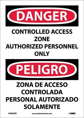 AccuformNMC SBMADM293 Bilingual OSHA Danger Safety Sign, Controlled Access Zone..., 14" x 10"