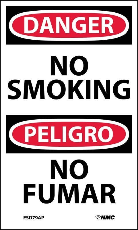 AccuformNMC ESD79AP Danger, No Smoking Sign (Bilingual), 5" x 3", Adhesive Backed Vinyl, 5/Pk