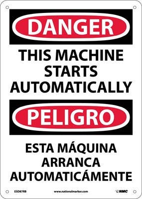 AccuformNMC ESD87 Danger, Automatic Machine Start Sign, Bilingual, 20" H x 14" W