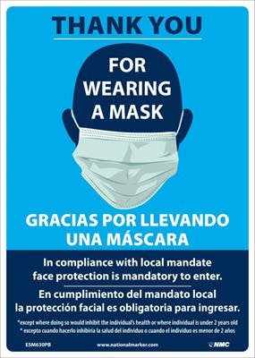 AccuformNMC ESM630 Thank You For Wearing A Mask Sign, Eng/Esp, 14" x 10"