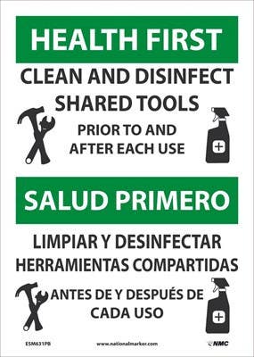 AccuformNMC ESM631 Clean And Disinfect Shared Tools Sign, Eng/Esp, 14" x 10"