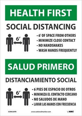 AccuformNMC ESM636 Health First Social Distancing Sign, Eng/Esp, 14" x 10"