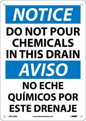AccuformNMC SBMCHL Bilingual Danger Safety Sign, Do Not Dump Chemicals Down This Drain