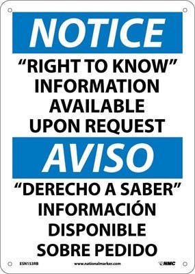 AccuformNMC SBMCHM825 Bilingual OSHA Notice Safety Sign, "Right To Know"..., 14" x 10"