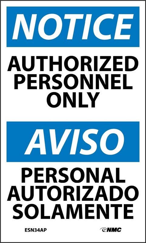 AccuformNMC ESN34AP Danger, Authorized Personnel Only Sign, Bilingual, 5" x 3",  Adhesive Backed Vinyl, 5/Pk