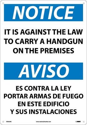 AccuformNMC ESN35 Notice, Firearms Prohibited Sign - Bilingual, 20" x 14"