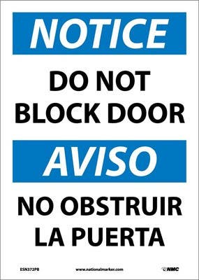 AccuformNMC SBMABR802 OSHA Notice Bilingual Safety Sign, Do Not Block Door, 14" x 10"