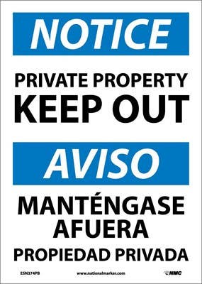 AccuformNMC SBMATR807 Bilingual OSHA Notice Safety Sign, Private Property - Keep Out, 14" x 10"