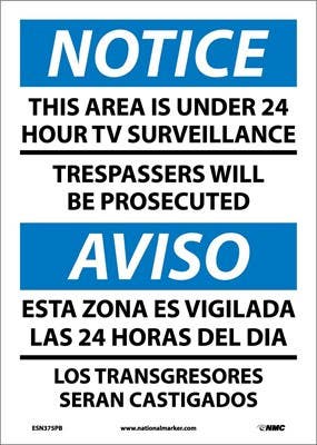 AccuformNMC SBMASE812 Bilingual OSHA Notice Safety Sign, This Area Is Under...,  14" x 10"