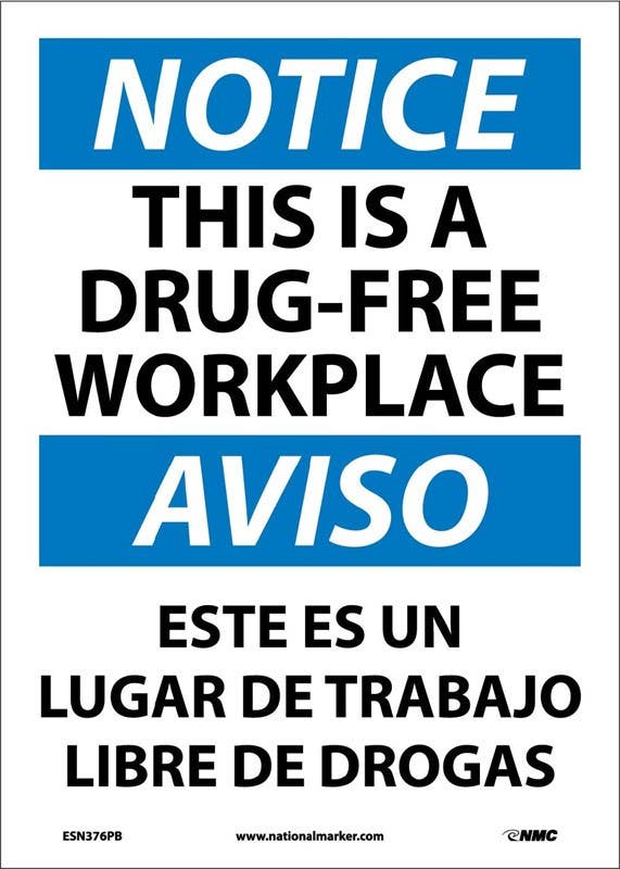 AccuformNMC SBMADM892 Bilingual OSHA Notice Safety Sign, This Is A Drug-Free Workplace, 14" x 10"