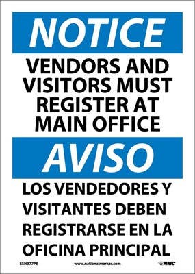 AccuformNMC SBMADC838 Bilingual OSHA Notice Safety Sign, Vendors And Visitors..., 14" x 10"