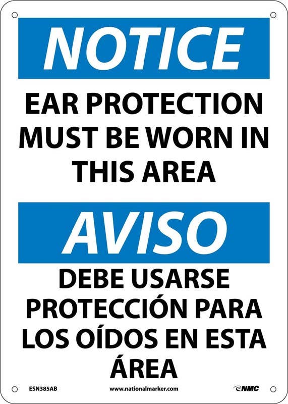 AccuformNMC SBMPPE889 Bilingual OSHA Notice Safety Sign, Ear Protection Required..., 14" x 10"