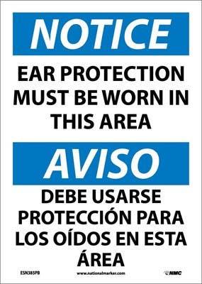 AccuformNMC SBMPPA820 Bilingual Safety Sign, Ear Protection Must Be Worn, 14" x 10"