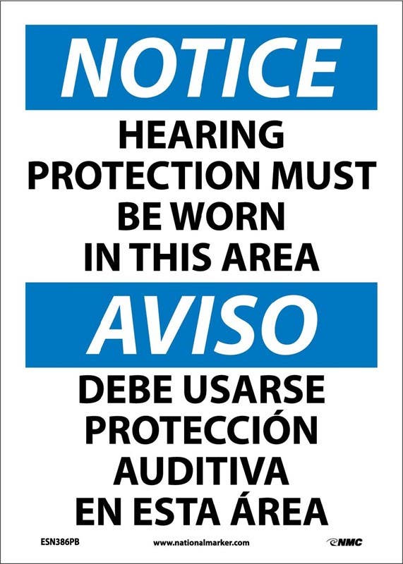 AccuformNMC SBMPPA808 Bilingual OSHA Notice Safety Signs, Hearing Protection..., 14" x 10"