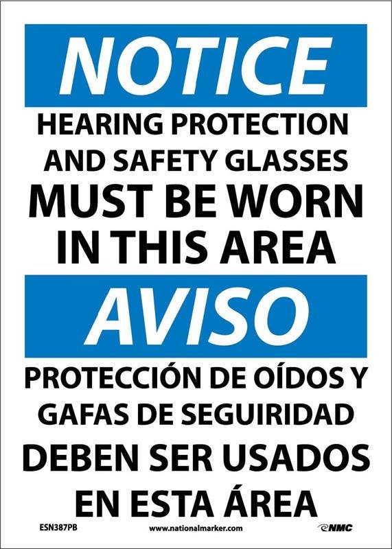 AccuformNMC SBMPPA819 Bilingual Spanish OSHA Notice Safety Sign, Hearing Protection..., 14" x 10"