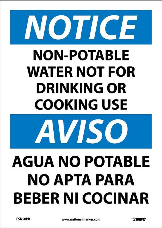 AccuformNMC SBMCAW805 Bilingual OSHA Notice Safety Sign, Non-Potable Water..., 14" x 10"