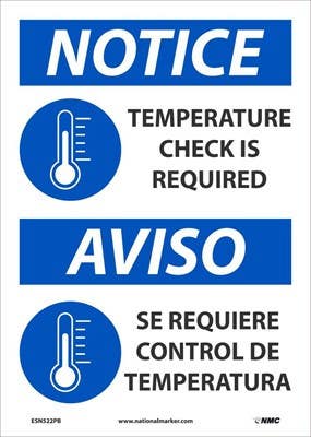 AccuformNMC ESN522 Notice, Temperature Check Is Required Sign Eng/Span, 14" x 10"