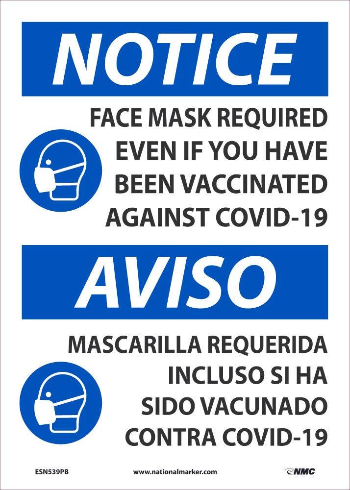 AccuformNMC SBMBDX802 Bilingual OSHA Notice Safety Sign, Face Mask Required..., 14" x 10"