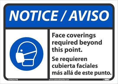 AccuformNMC ESNGA47 Notice, Face Coverings Required Beyond This Point, Eng/Esp, 14" x 10"