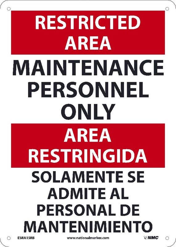 AccuformNMC ESRA15 Restricted Area, Maintenance Personnel Only Sign - Bilingual, 14" x 10"