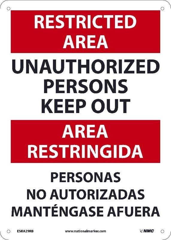 AccuformNMC SBMAD Bilingual Restricted Area Safety Sign, Unauthorized Persons Keep Out