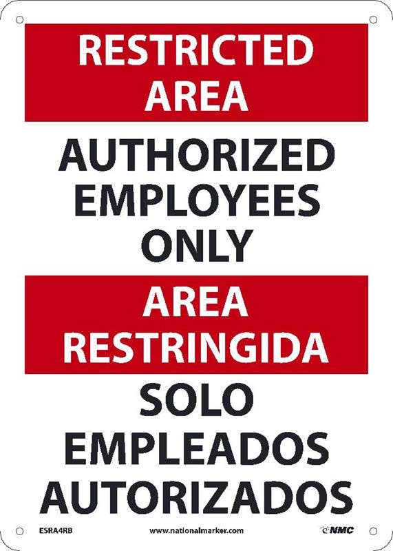 AccuformNMC ESRA4 Restricted Area, Authorized Employees Only Sign - Bilingual, 14" x 10"