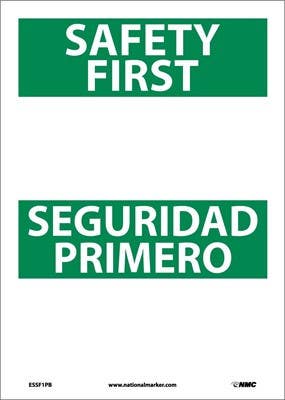 AccuformNMC ESSF1 Safety First Sign - Bilingual, 14" x 10"