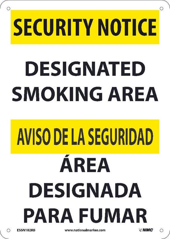 AccuformNMC ESSN102 Security Notice Designated Smoking Area Sign - Bilingual, 14" x 10"
