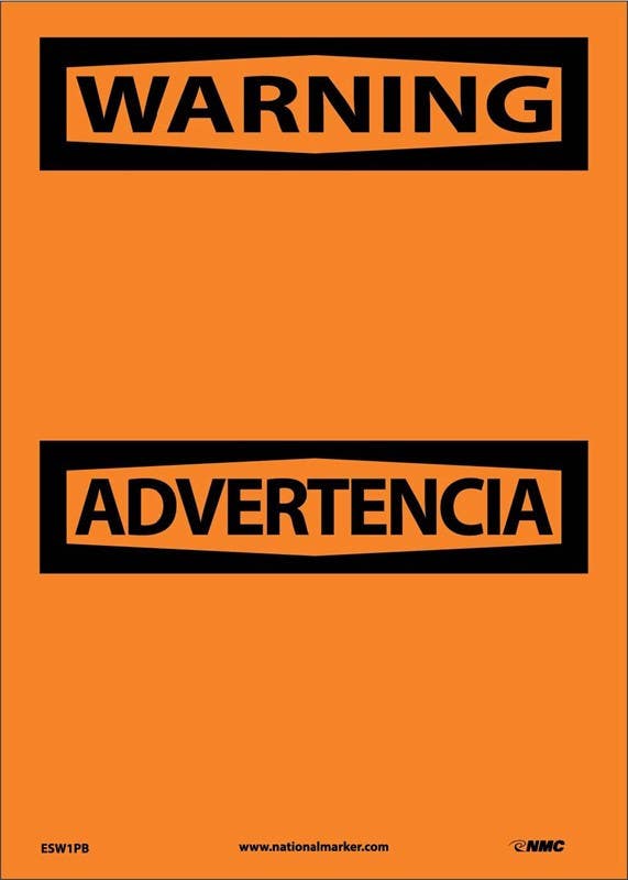 AccuformNMC ESW1 Warning Sign - Bilingual, 14" x 10"