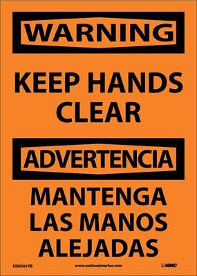 AccuformNMC ESW501 Warning, Keep Hands Clear Sign - Bilingual, 14" x 10"