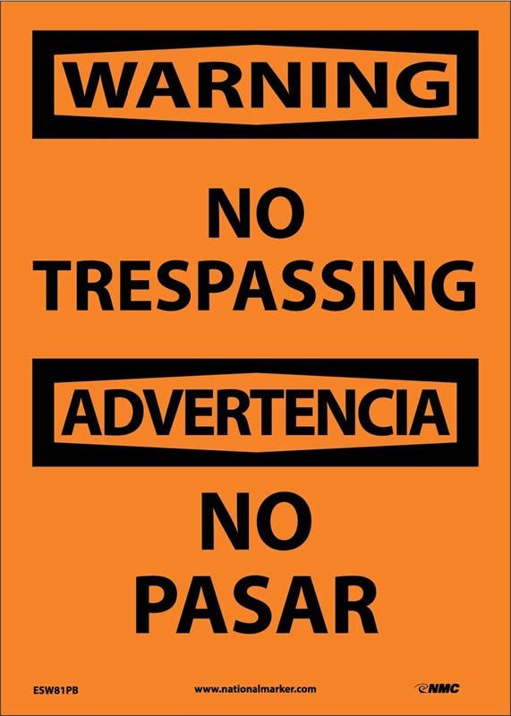 AccuformNMC SBMA Bilingual OSHA Warning Safety Sign, No Trespassing