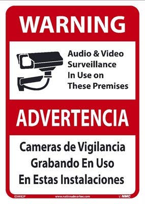 AccuformNMC ESW82 Warning, Audio & Video Survillance In Use On These Premises Sign - Bilingual