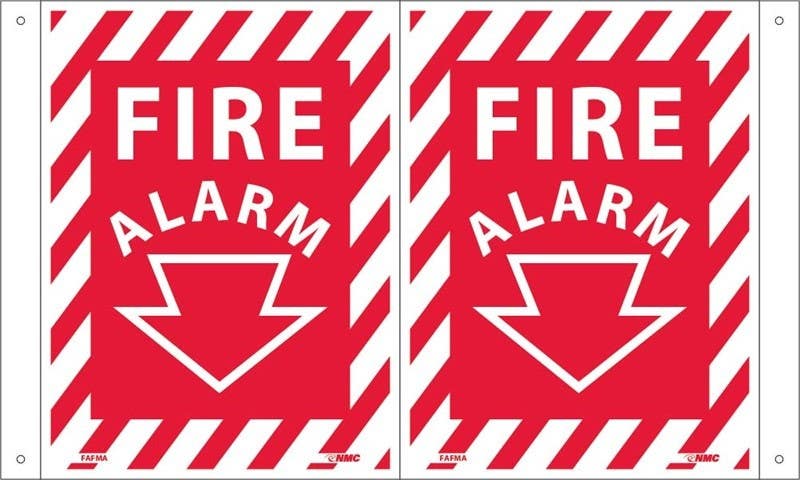 AccuformNMC FAFMA Fire Alarm Sign (Dbl Faced Flanged), 12" x 9", .040 Alum