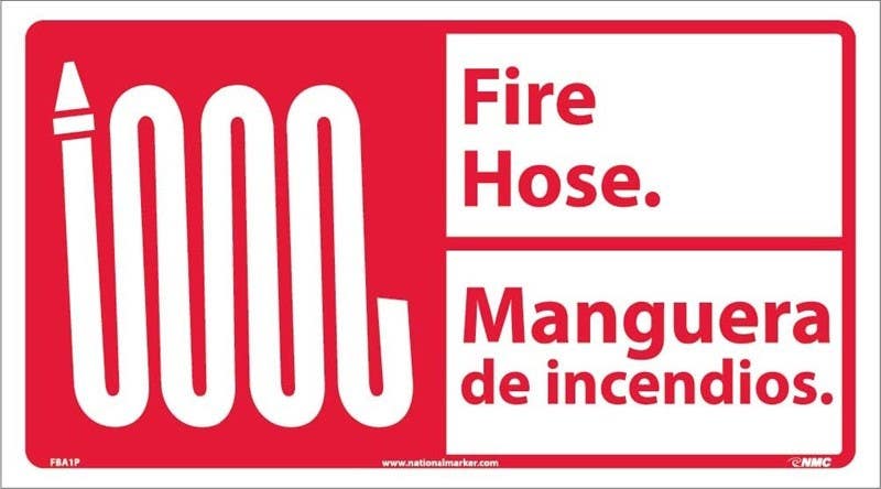 AccuformNMC FBA1 Fire Hose Sign - Bilingual, 10" x 18"