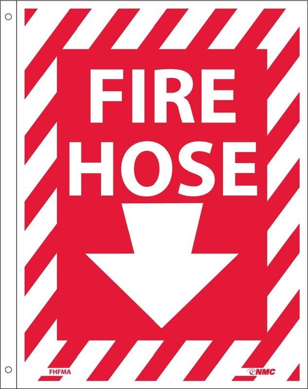 AccuformNMC FHFMA Fire Hose Sign (Dbl Faced Flanged), 12" x 9", .040 Alum